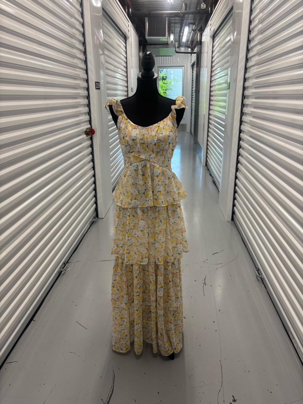 Tiered Yellow Floral Maxi Dress with Ruffle Straps